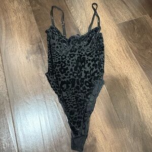 Black Velvet Leopard Print Bodysuit
